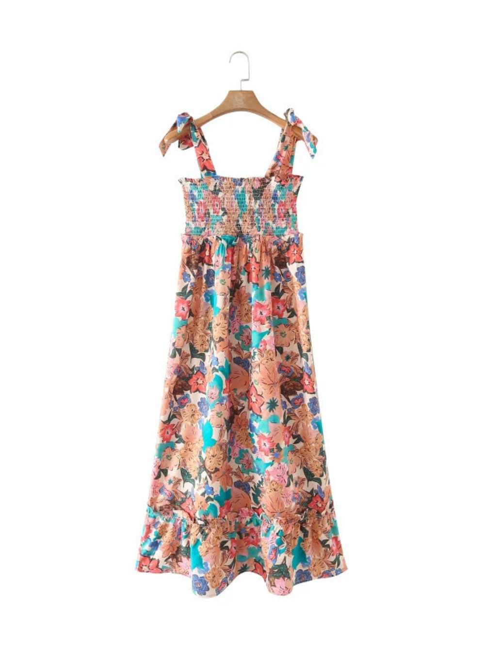 Multilayer Patchwork Printed Dress with Front and Back Elastic Drawstring